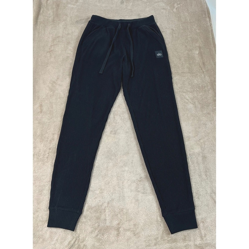 Alo Yoga Muse Sweatpants Women's Size XS 26 Black Ribbed Drawstrings Gym Workout